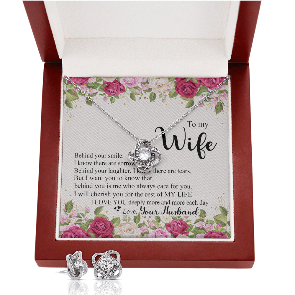 To My Wife - I Love You Deeply - Love Knot Necklace & Earring Set KT13