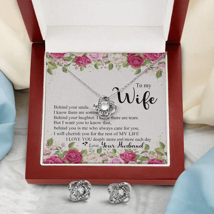To My Wife - I Love You Deeply - Love Knot Necklace & Earring Set KT13 - Charming Present