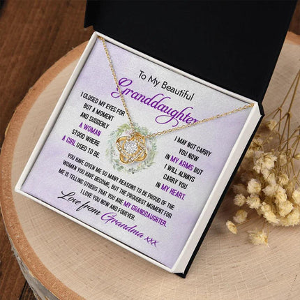 To My Beautiful Granddaughter - The Proudest Moment - Love Knot Necklace DR23 - Charming Present