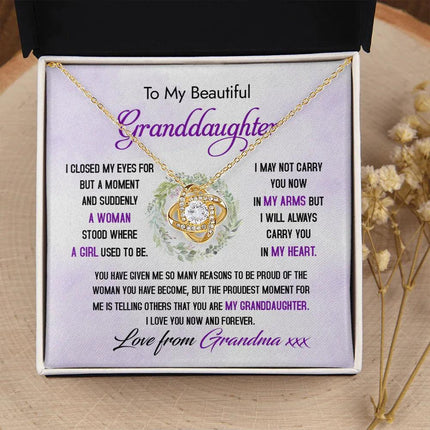 To My Beautiful Granddaughter - The Proudest Moment - Love Knot Necklace DR23 - Charming Present