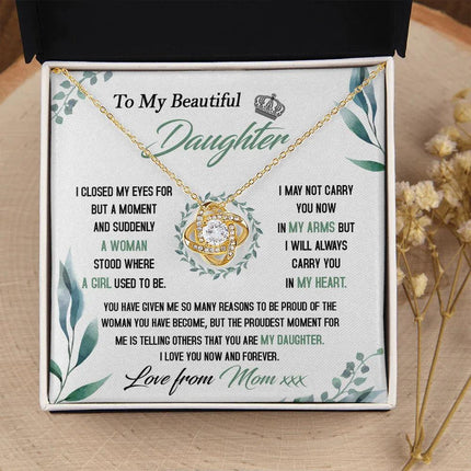 To My Beautiful Daughter - So Proud Of You - Love Knot Necklace DR22 - Charming Present