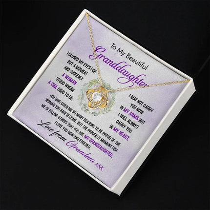 To My Beautiful Granddaughter - The Proudest Moment - Love Knot Necklace DR23 - Charming Present