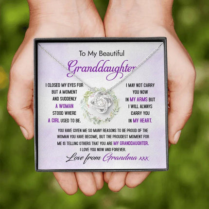 To My Beautiful Granddaughter - The Proudest Moment - Love Knot Necklace DR23 - Charming Present