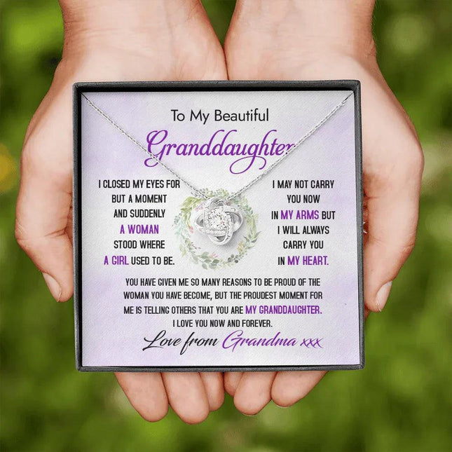To My Beautiful Granddaughter - The Proudest Moment - Love Knot Necklace DR23 - Charming Present