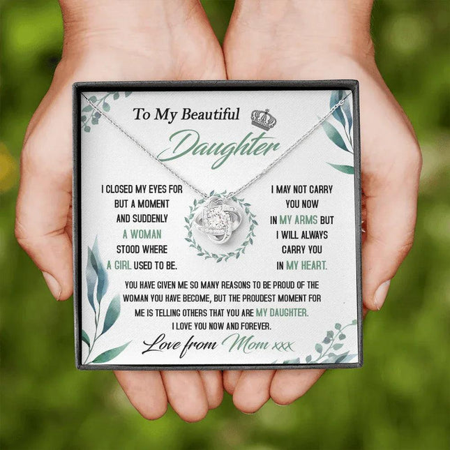To My Beautiful Daughter - So Proud Of You - Love Knot Necklace DR22 - Charming Present