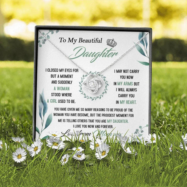 To My Beautiful Daughter - So Proud Of You - Love Knot Necklace DR22 - Charming Present