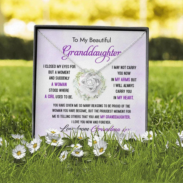 To My Beautiful Granddaughter - The Proudest Moment - Love Knot Necklace DR23 - Charming Present