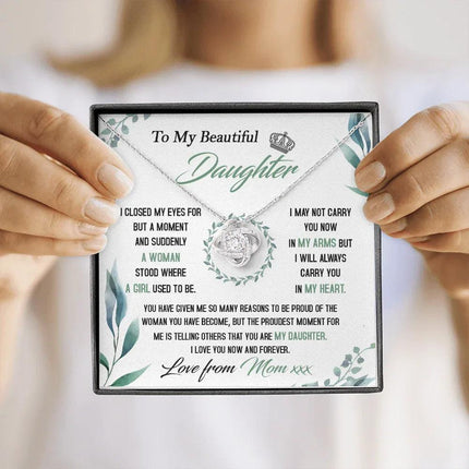 To My Beautiful Daughter - So Proud Of You - Love Knot Necklace DR22 - Charming Present