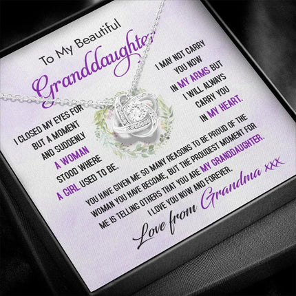 To My Beautiful Granddaughter - The Proudest Moment - Love Knot Necklace DR23 - Charming Present