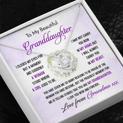 To My Beautiful Granddaughter - The Proudest Moment - Love Knot Necklace DR23 - Charming Present