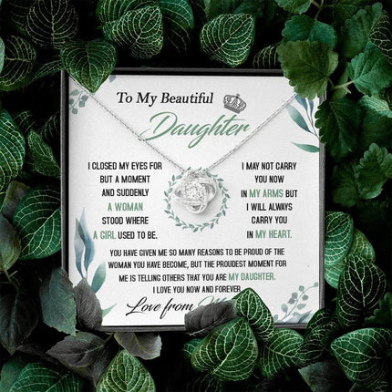To My Beautiful Daughter - So Proud Of You - Love Knot Necklace DR22 - Charming Present