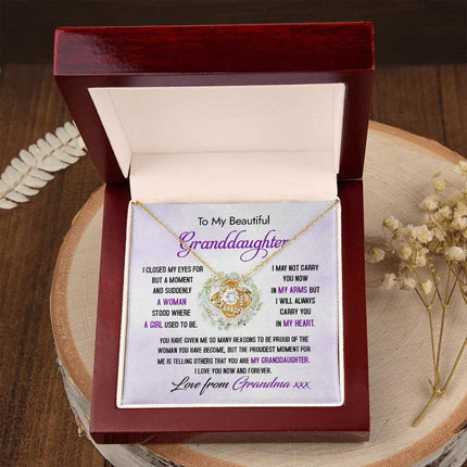 To My Beautiful Granddaughter - The Proudest Moment - Love Knot Necklace DR23 - Charming Present