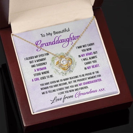 To My Beautiful Granddaughter - The Proudest Moment - Love Knot Necklace DR23 - Charming Present