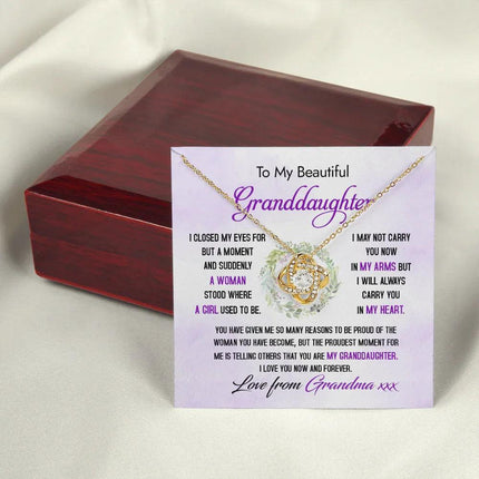 To My Beautiful Granddaughter - The Proudest Moment - Love Knot Necklace DR23 - Charming Present