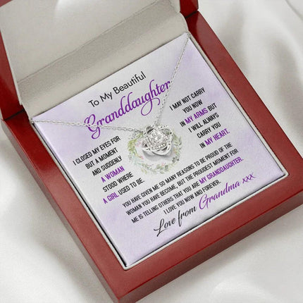 To My Beautiful Granddaughter - The Proudest Moment - Love Knot Necklace DR23 - Charming Present