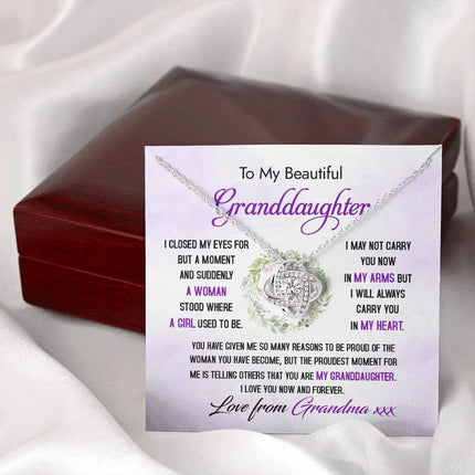 To My Beautiful Granddaughter - The Proudest Moment - Love Knot Necklace DR23 - Charming Present