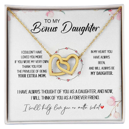 To My Bonus Daughter - Forever Love You No Matter What - Interlocking Hearts Necklace SO173T - Charming Present