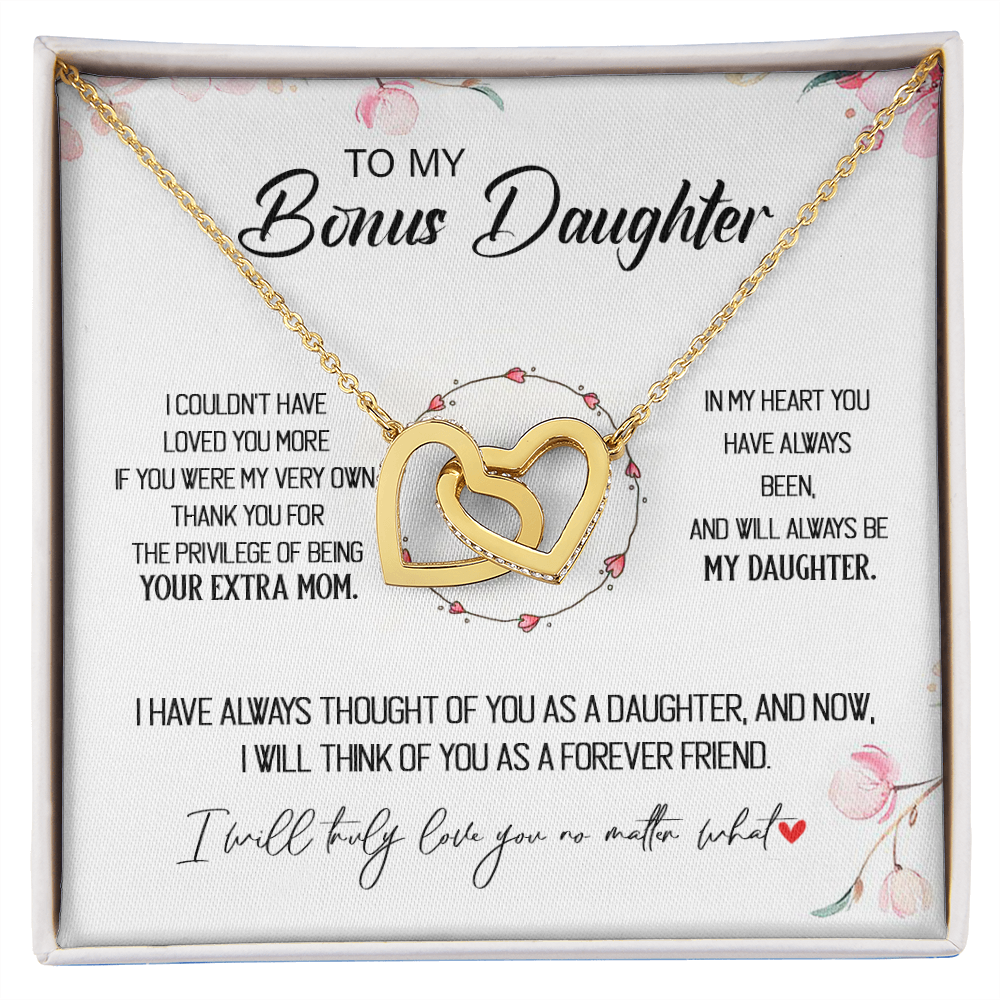 To My Bonus Daughter - Forever Love You No Matter What - Interlocking Hearts Necklace SO173T
