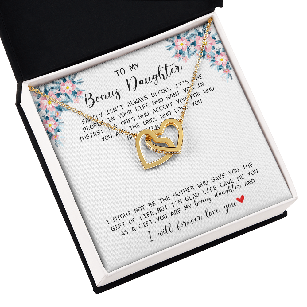 To My Bonus Daughter - I Forever Love You - Interlocking Hearts Necklace SO170V