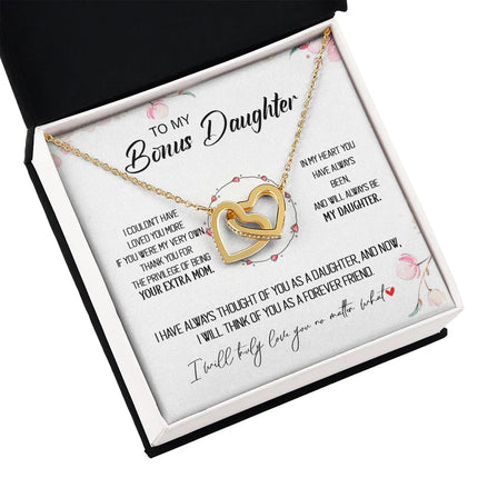 To My Bonus Daughter - Forever Love You No Matter What - Interlocking Hearts Necklace SO173T - Charming Present