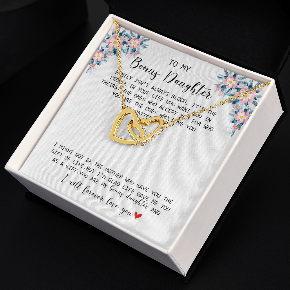 To My Bonus Daughter - I Forever Love You - Interlocking Hearts Necklace SO170V