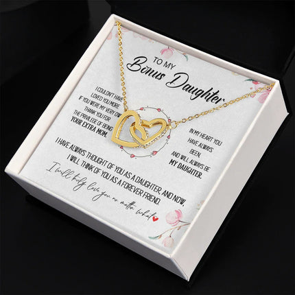 To My Bonus Daughter - Forever Love You No Matter What - Interlocking Hearts Necklace SO173T - Charming Present