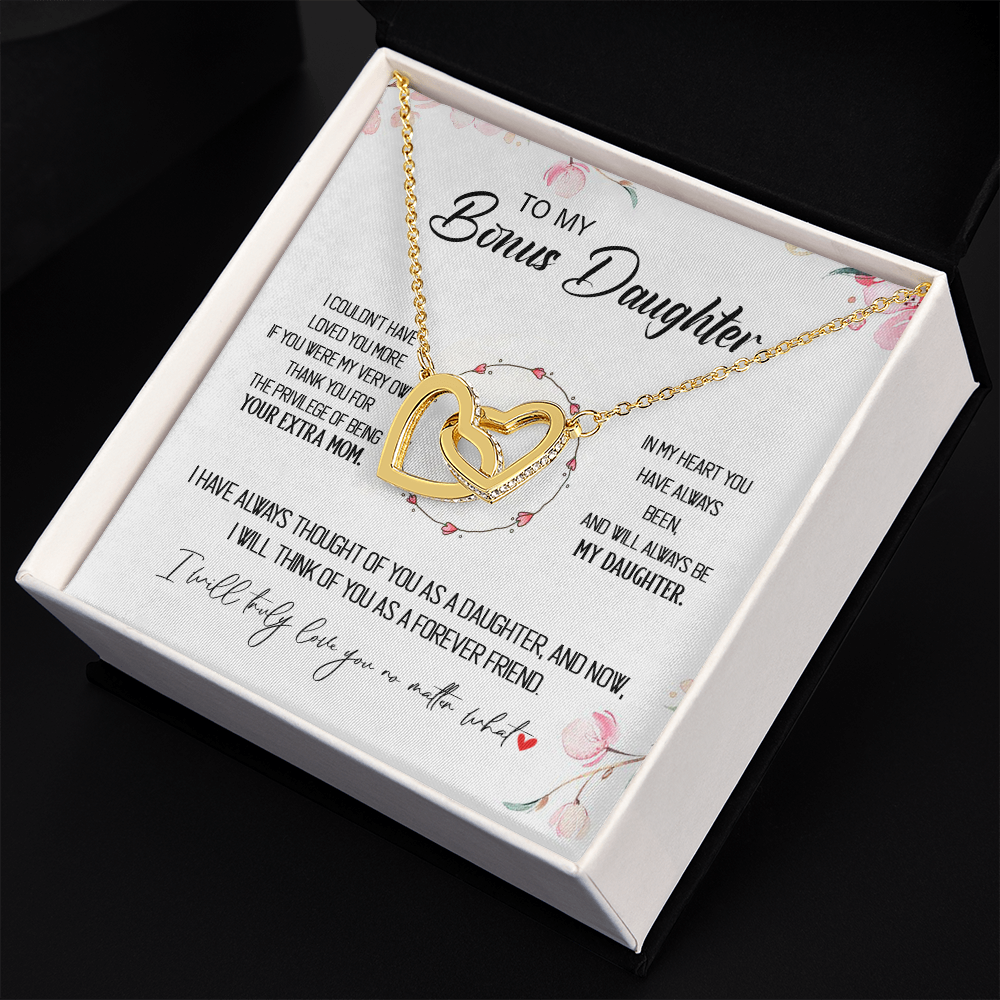 To My Bonus Daughter - Forever Love You No Matter What - Interlocking Hearts Necklace SO173T