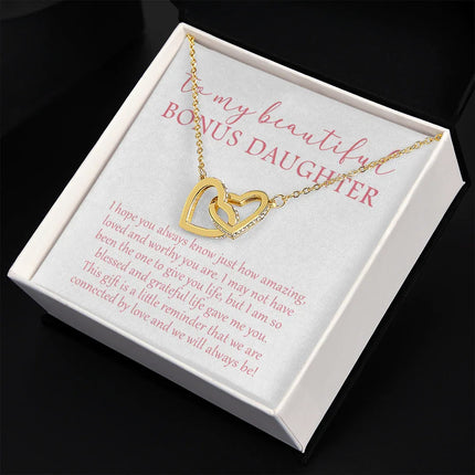 To My Beautiful Bonus Daughter - We Will Always Be - Interlocking Hearts Necklace SO174V - Charming Present