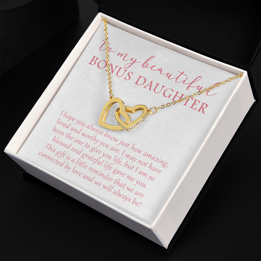 To My Beautiful Bonus Daughter - We Will Always Be - Interlocking Hearts Necklace SO174V