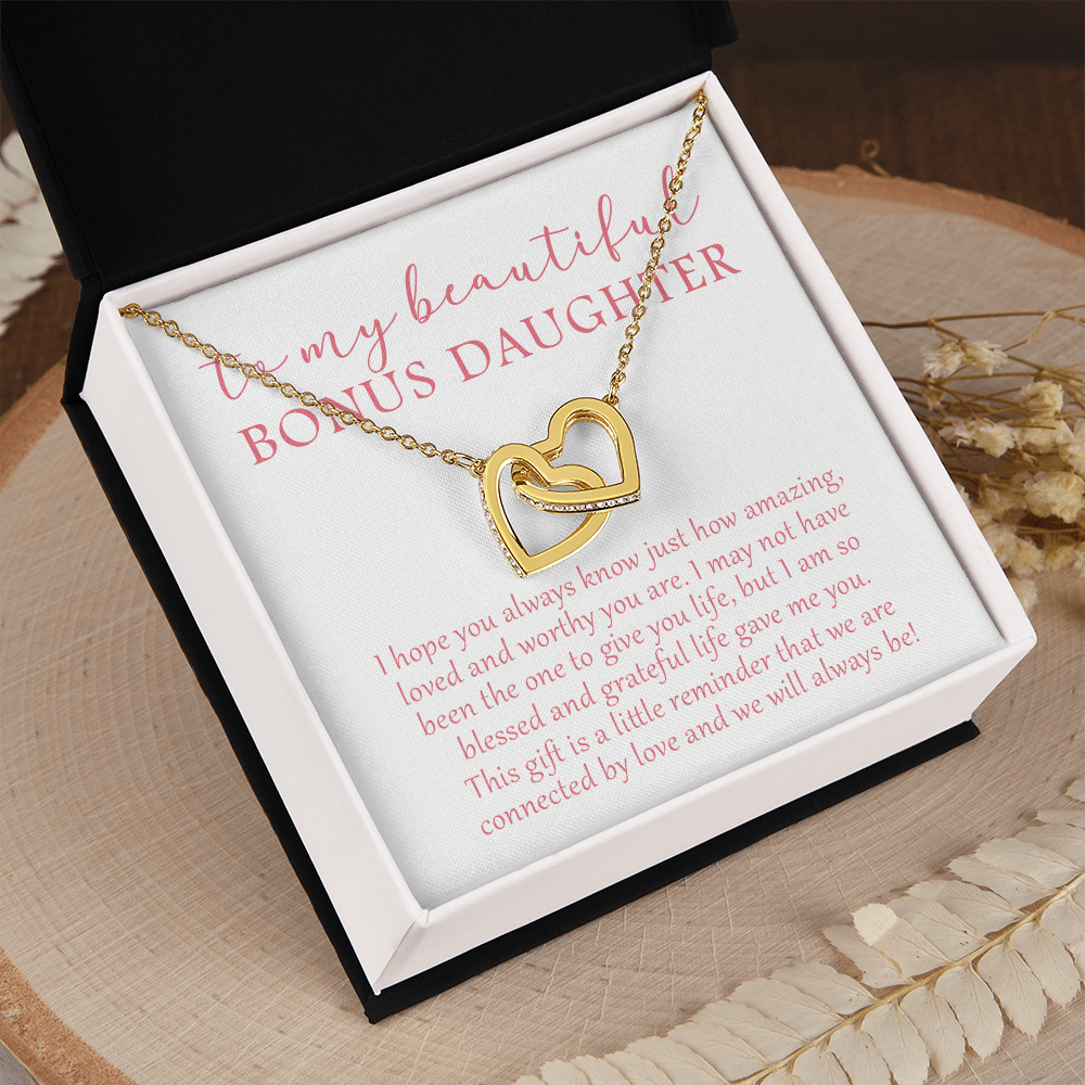 To My Beautiful Bonus Daughter - We Will Always Be - Interlocking Hearts Necklace SO174V