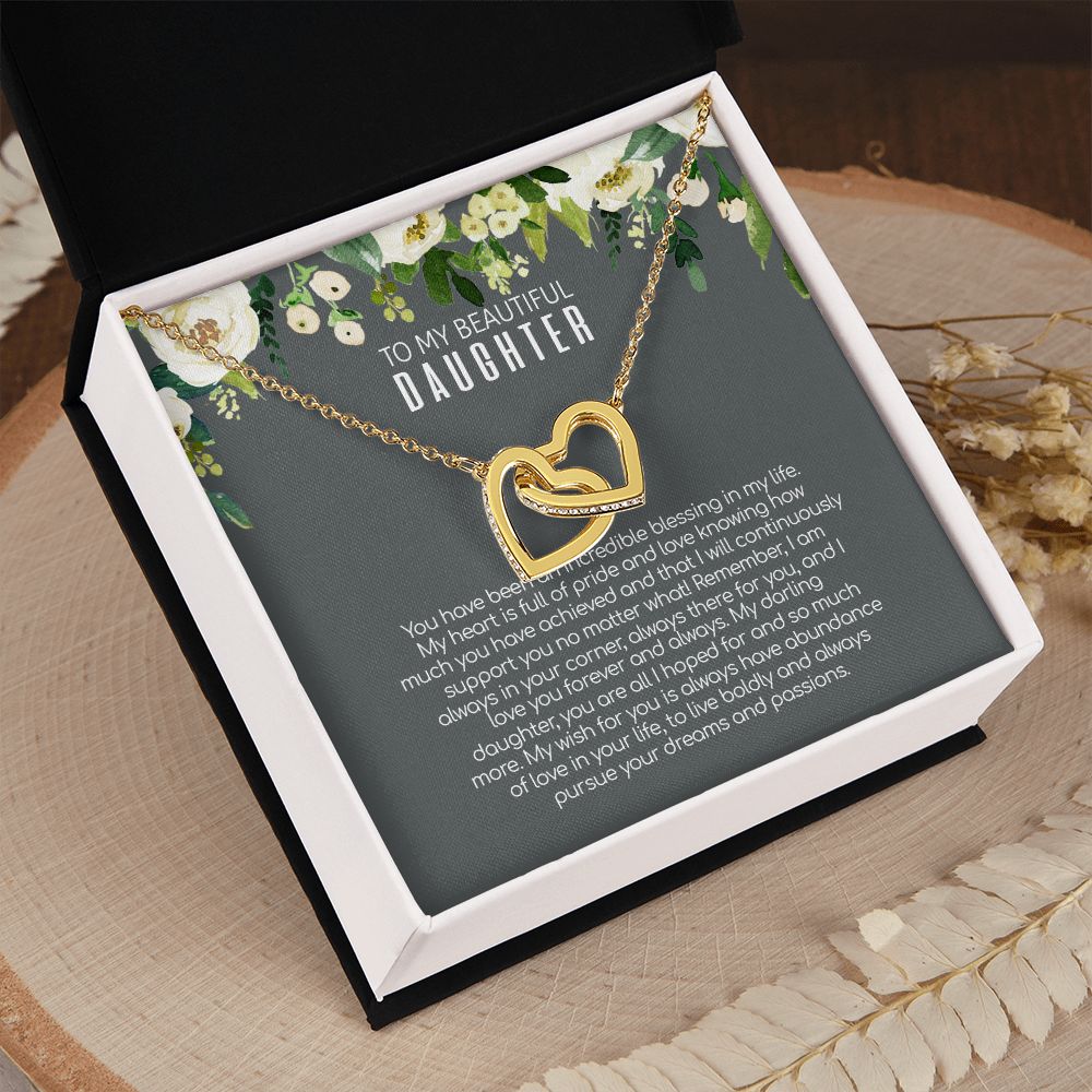 Daughter - Love You Forever And Always - Interlocking Hearts Necklace