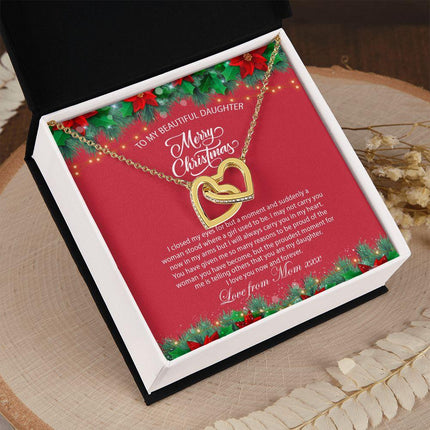 Daughter Mom - Proudest Momemt - Merry Christmas - Interlocking Hearts Necklace - Charming Present