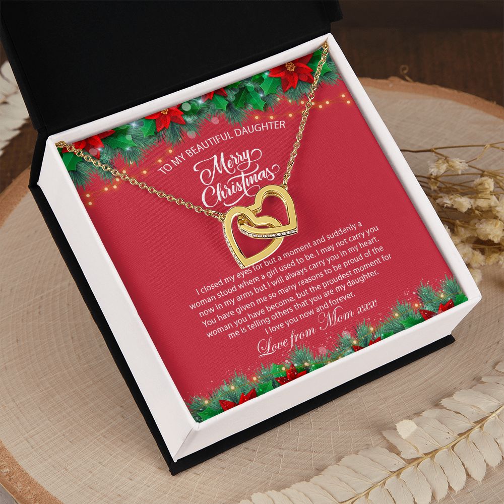 Daughter Mom - Proudest Momemt - Merry Christmas - Interlocking Hearts Necklace