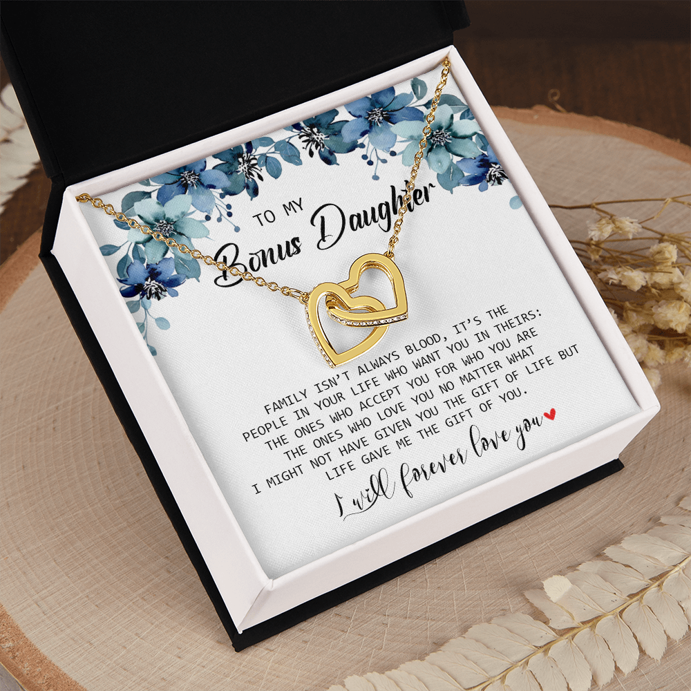 To My Bonus Daughter - I Will Forever Love You - Interlocking Hearts Necklace SO155T