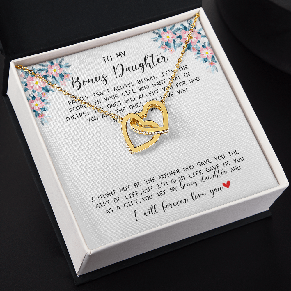 To My Bonus Daughter - I Forever Love You - Interlocking Hearts Necklace SO170V