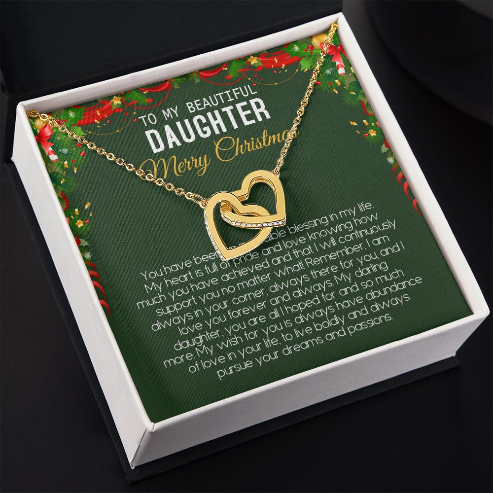 Beautiful Daughter - Merry Christmas - Love You Forever And Always - Interlocking Hearts Necklace