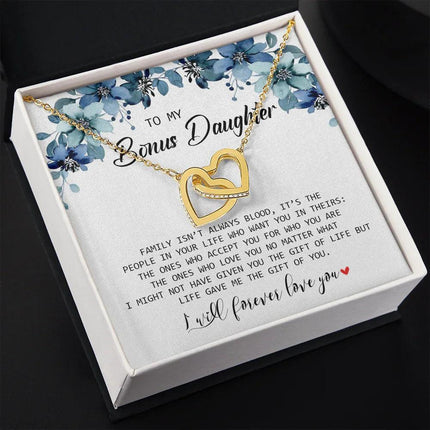 To My Bonus Daughter - I Will Forever Love You - Interlocking Hearts Necklace SO155T - Charming Present