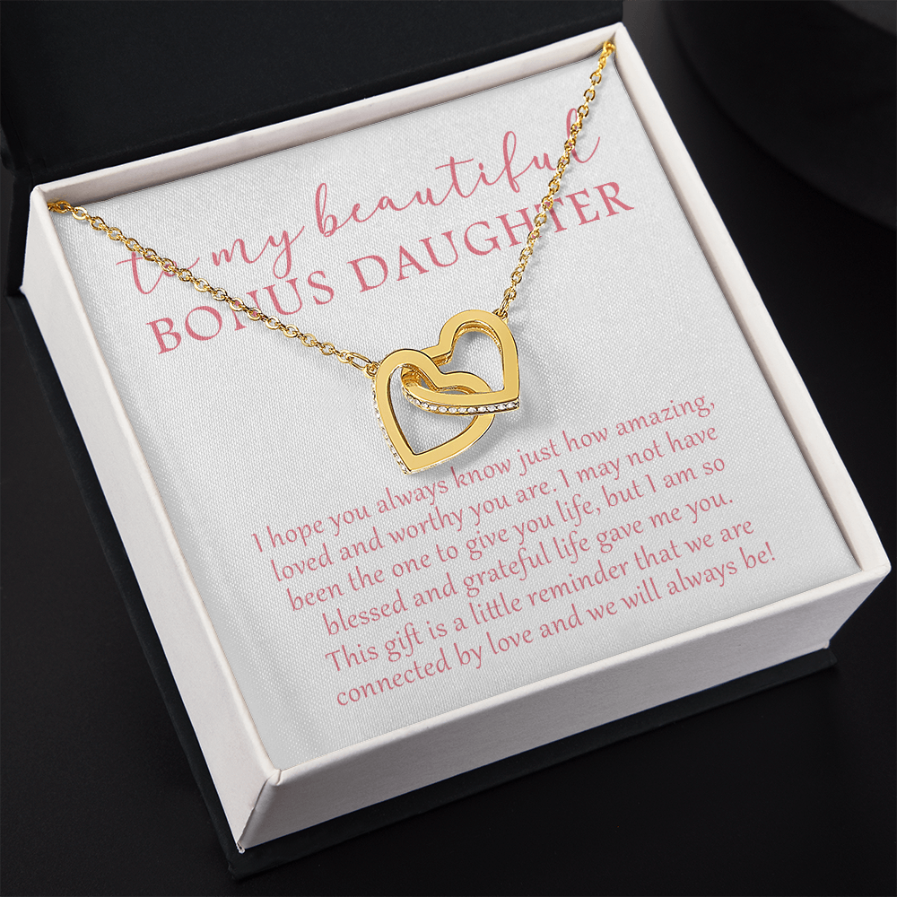 To My Beautiful Bonus Daughter - We Will Always Be - Interlocking Hearts Necklace SO174V