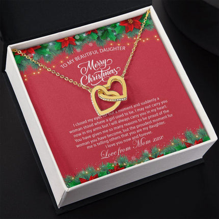 Daughter Mom - Proudest Momemt - Merry Christmas - Interlocking Hearts Necklace - Charming Present