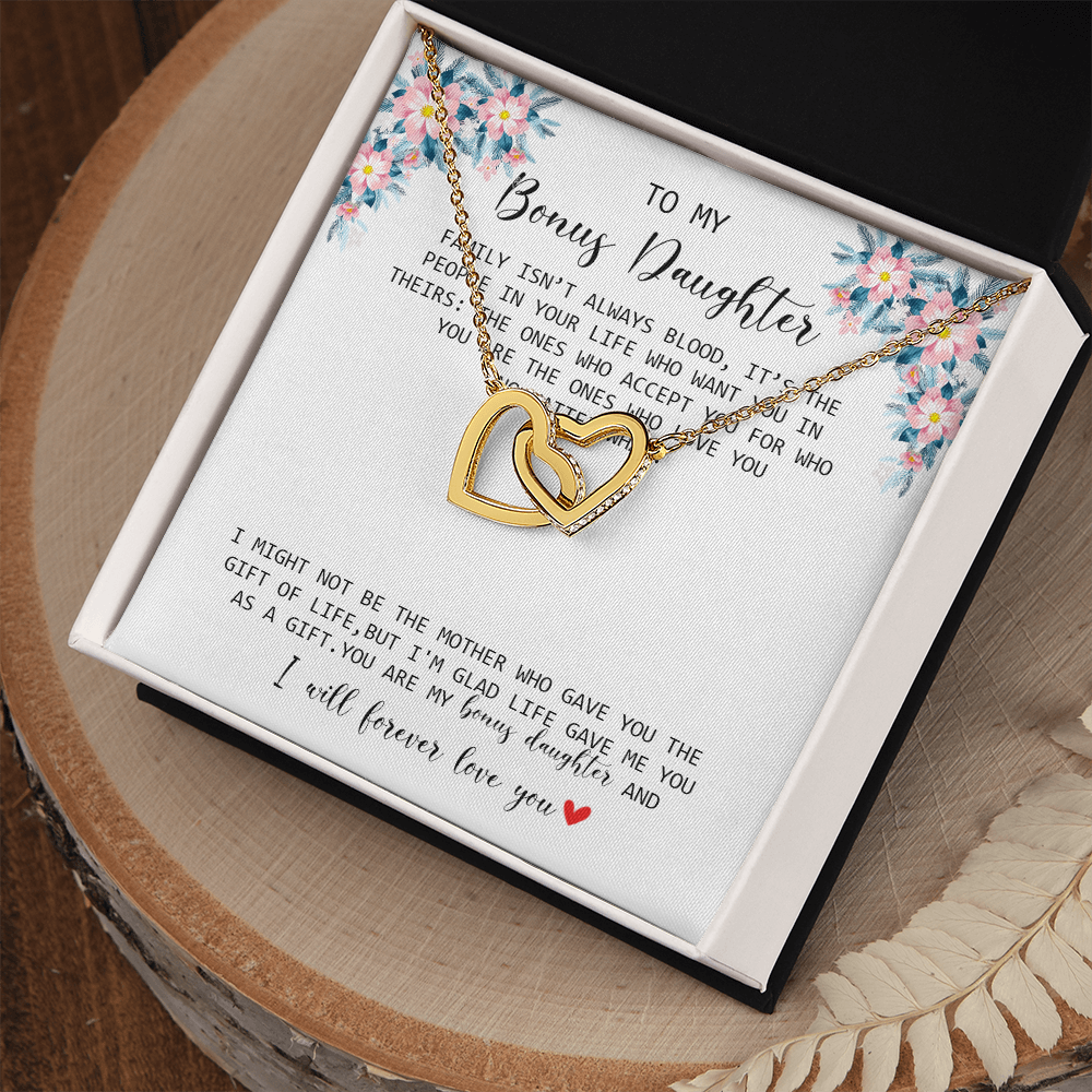To My Bonus Daughter - I Forever Love You - Interlocking Hearts Necklace SO170V