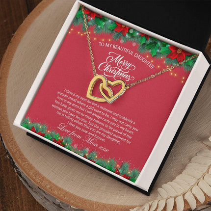 Daughter Mom - Proudest Momemt - Merry Christmas - Interlocking Hearts Necklace - Charming Present