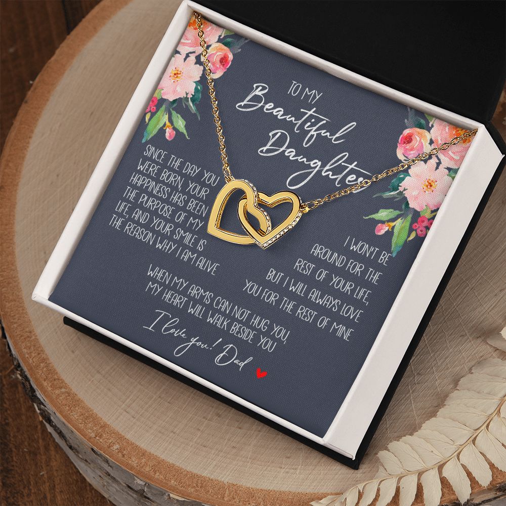 Daughter - Dad - My Heart Will Walk Beside You - Interlocking Hearts Necklace