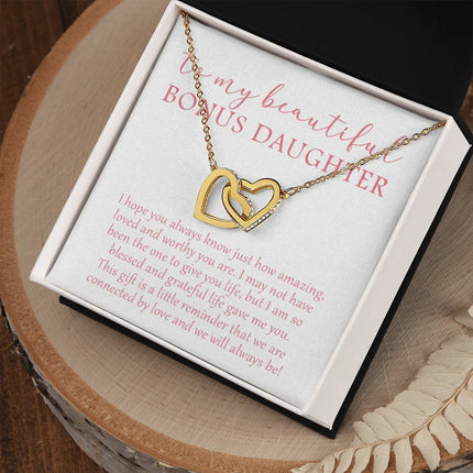 To My Beautiful Bonus Daughter - We Will Always Be - Interlocking Hearts Necklace SO174V - Charming Present