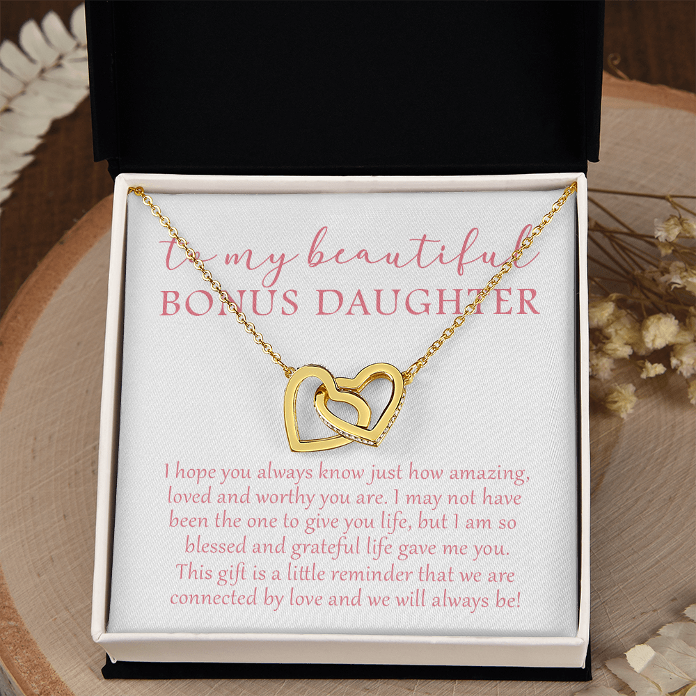To My Beautiful Bonus Daughter - We Will Always Be - Interlocking Hearts Necklace SO174V