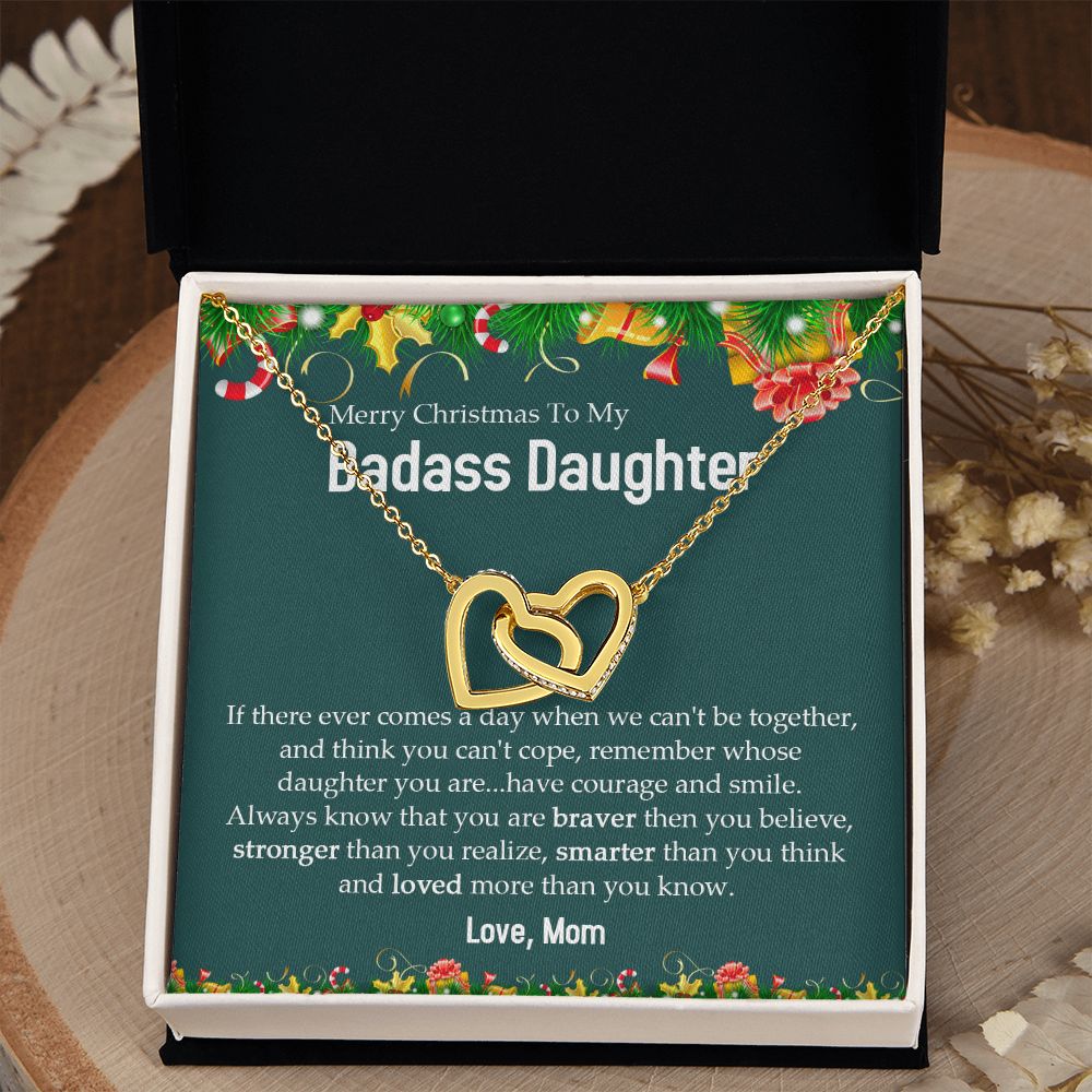 Badass Daughter - Merry Christmas - Interlocking Hearts Necklace