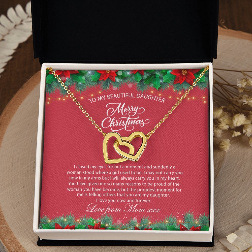 Daughter Mom - Proudest Momemt - Merry Christmas - Interlocking Hearts Necklace