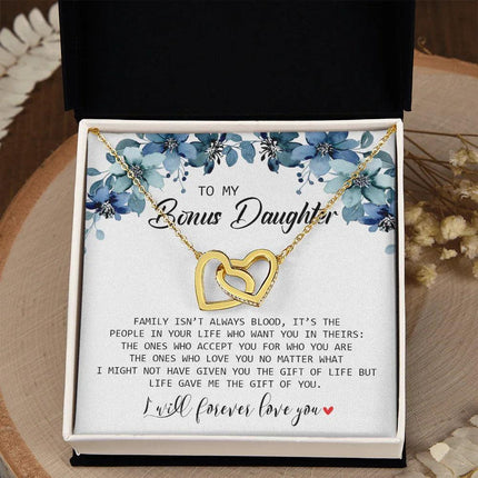 To My Bonus Daughter - I Will Forever Love You - Interlocking Hearts Necklace SO155T - Charming Present