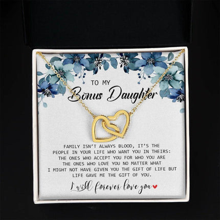 To My Bonus Daughter - I Will Forever Love You - Interlocking Hearts Necklace SO155T - Charming Present