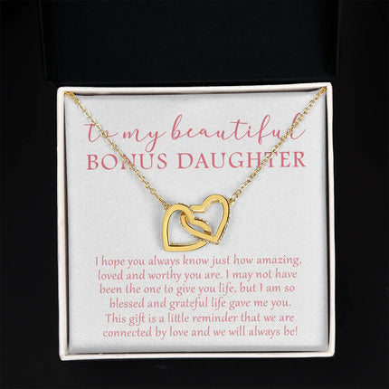 To My Beautiful Bonus Daughter - We Will Always Be - Interlocking Hearts Necklace SO174V - Charming Present