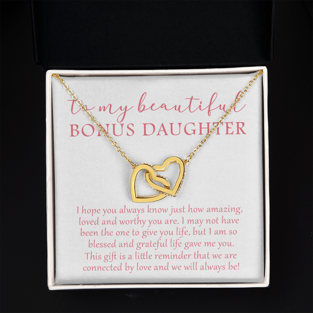 To My Beautiful Bonus Daughter - We Will Always Be - Interlocking Hearts Necklace SO174V